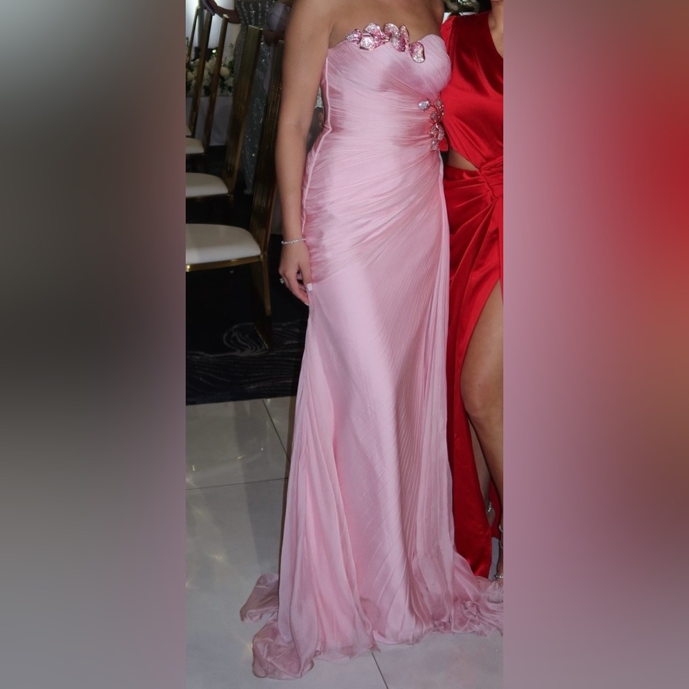 Chic Pink Strapless Prom Dress